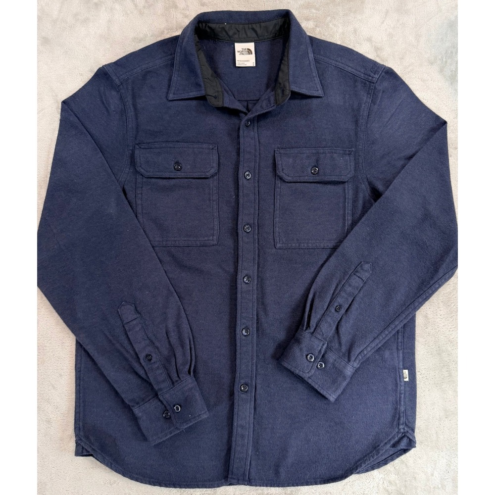 The North Face Mens Button Up Shirt Flannel Long Sleeve Navy Blue Medium